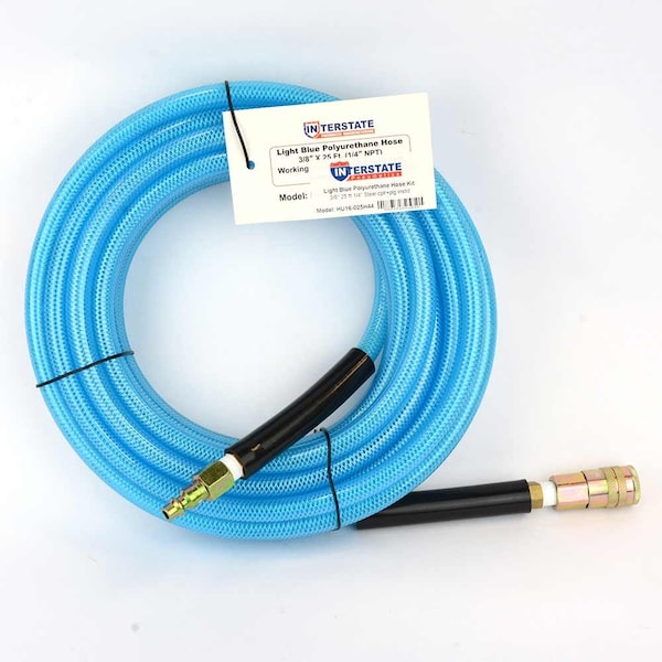 Interstate Pneumatics Polyurethane Hose 3/8" x 25ft 200 PSI w/One 1/4" Steel Coupler & One 1/4" Steel Coupler Plug HU16-025H44 - main